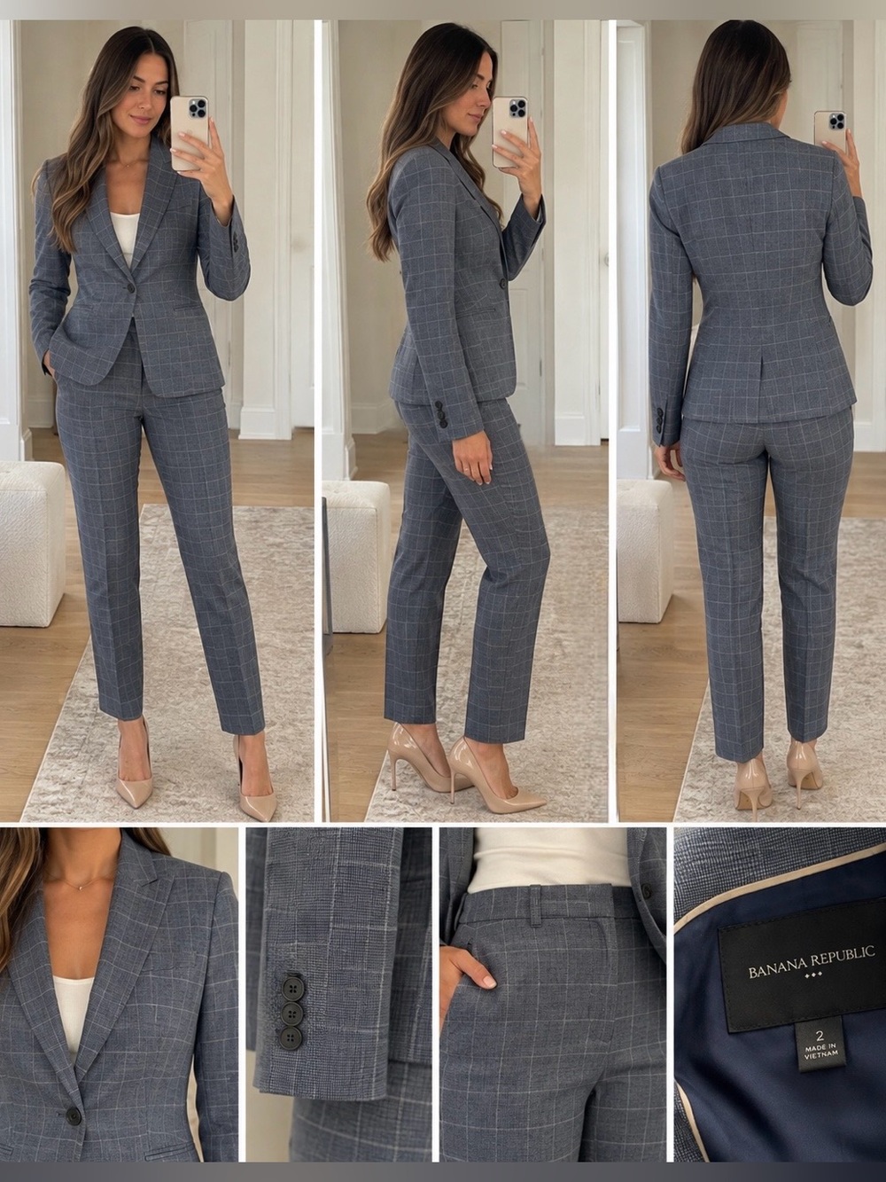 Banana Republic Women's Gray Plaid Tailored Pants Suit - Gray